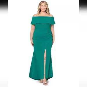 Betsy & Adam long off the shoulder Corset Green Dress size 16W